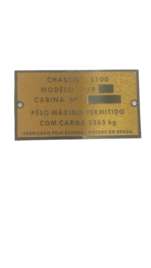 Plaqueta de Identificação Cabine Chevrolet Brasil 3100 1958 à 1962 Nova