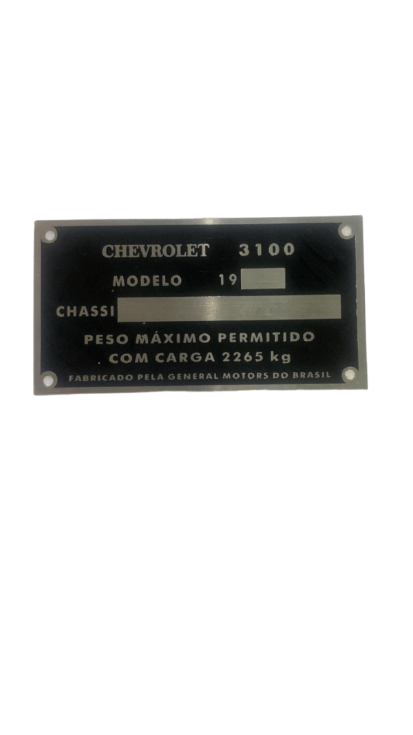 Plaqueta Chassi de Identificação Chevrolet Brasil 3100 58 à 63